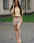 Latte Pleated Shorts