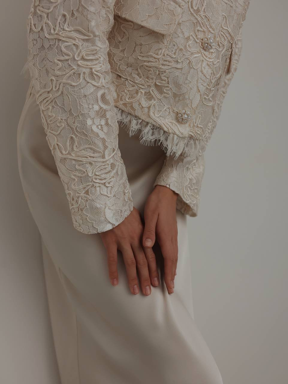 Cream Satin Midi Skirt