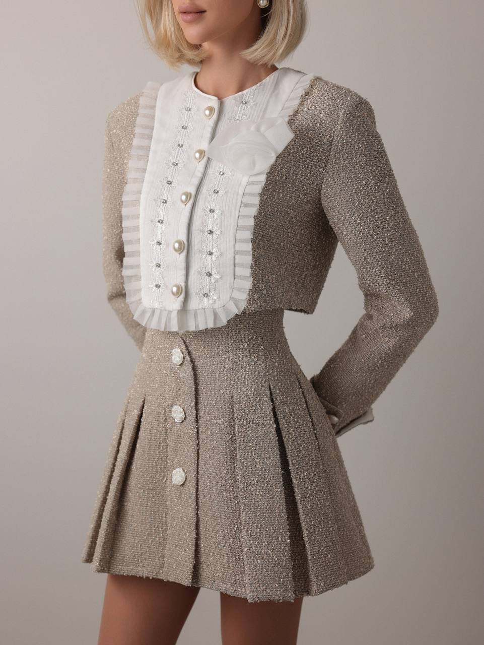 Pearl-Embellished Tweed Set