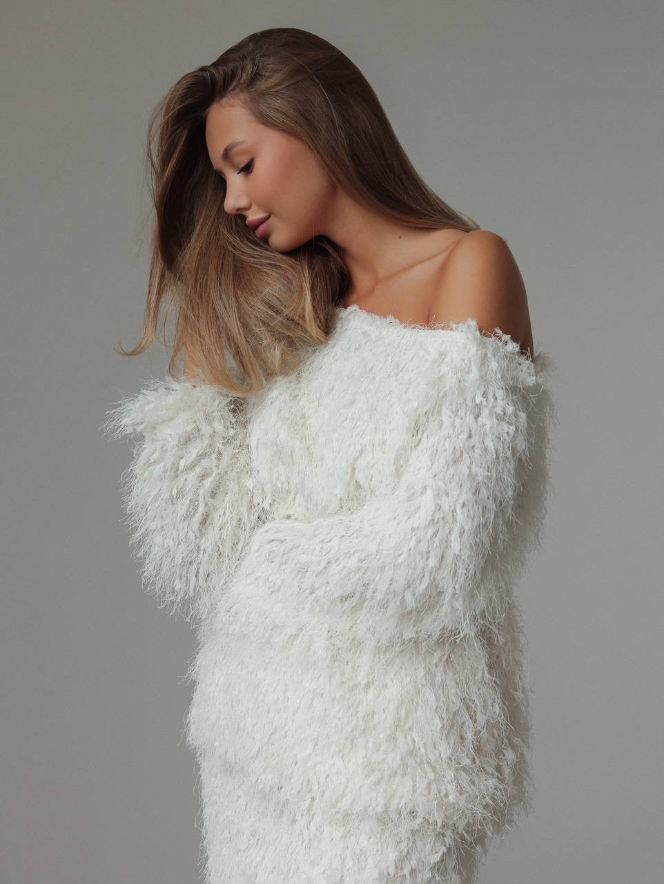 Feather-Textured Midi Skirt