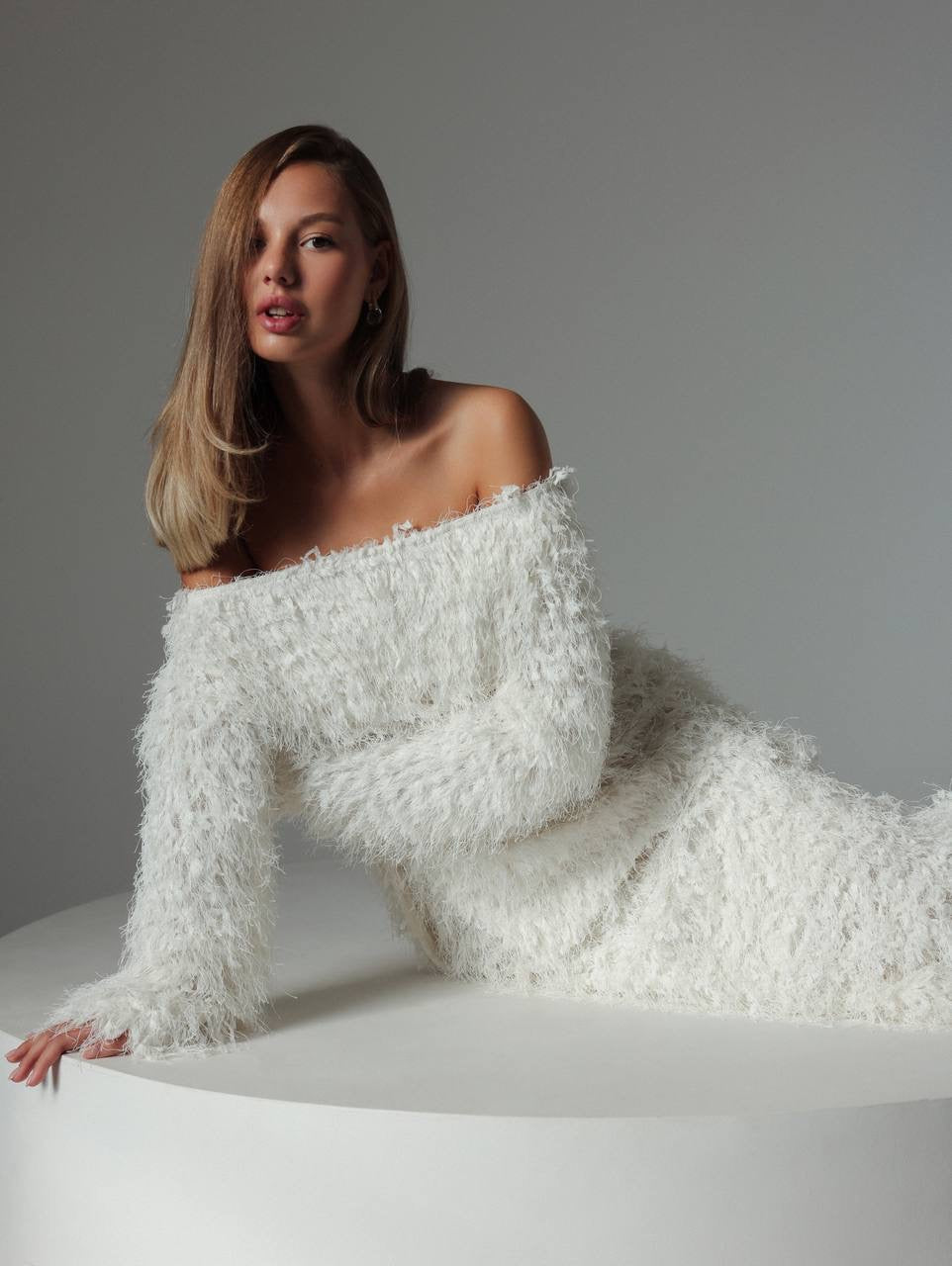 Feather-Textured Midi Skirt
