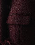 Glamorous Feather-Cuff Dress in Deep Burgundy