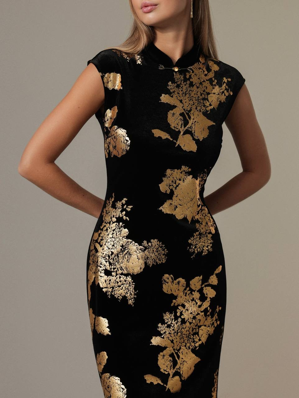 Floral Gold-Print Dress