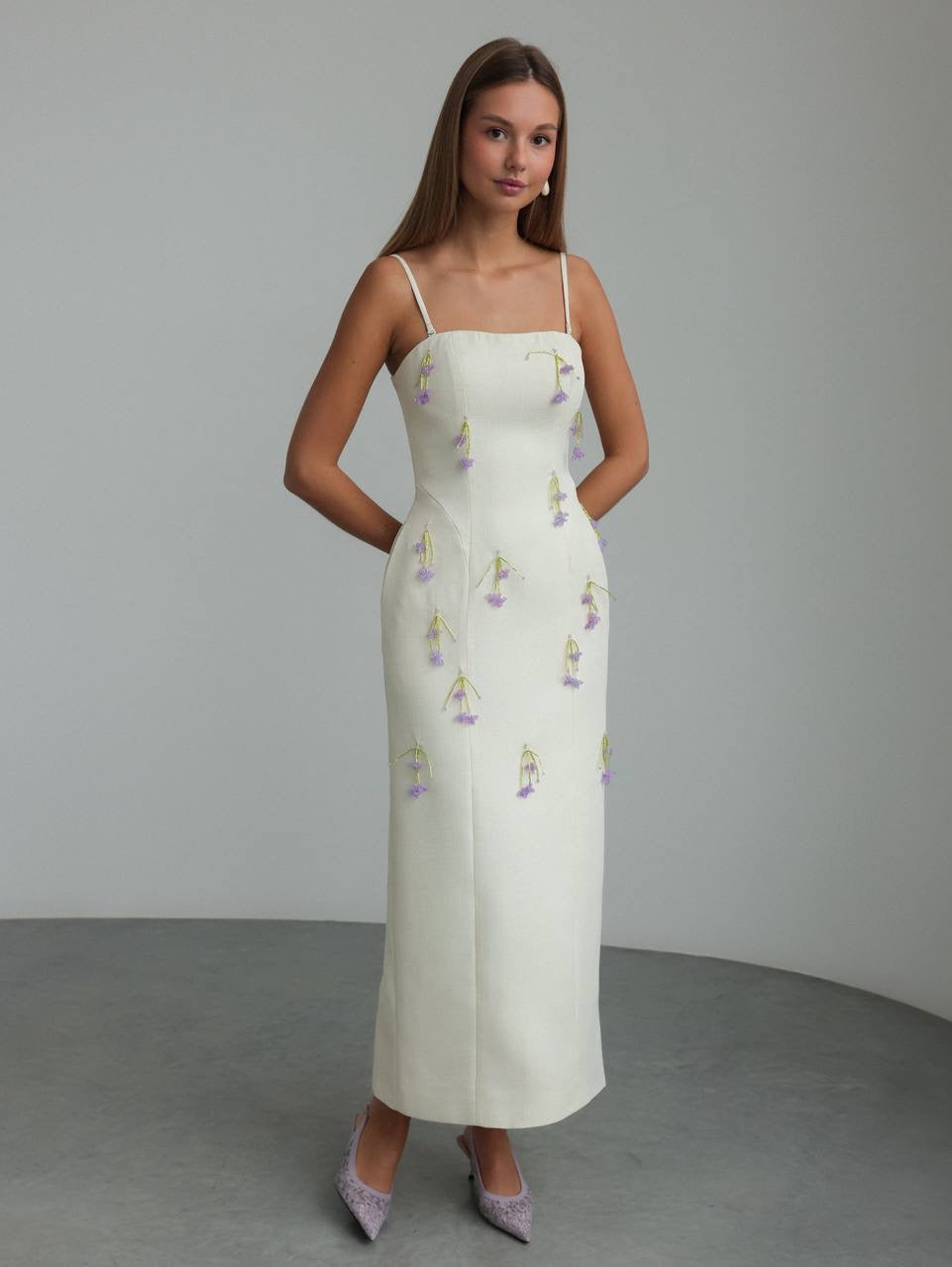 Delicate Blooms Ivory Midi Dress