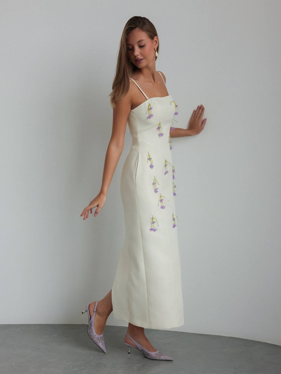 Delicate Blooms Ivory Midi Dress