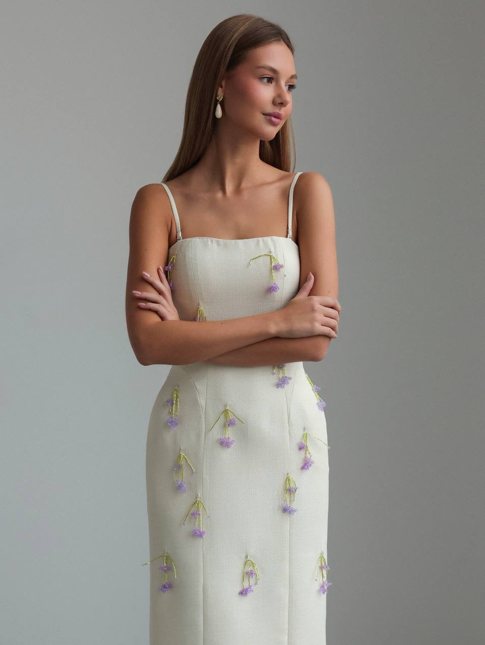 Delicate Blooms Ivory Midi Dress