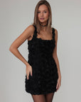 Elegant Rose Textured Black Mini Dress