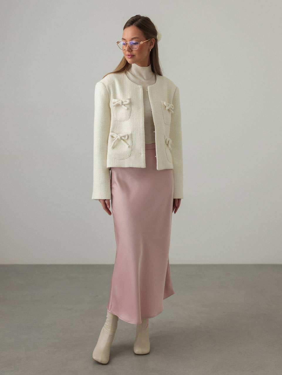 Bow-Accented Textured Jacket