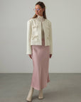 Satin Midi Skirt in Pastel Pink