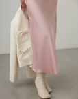 Satin Midi Skirt in Pastel Pink