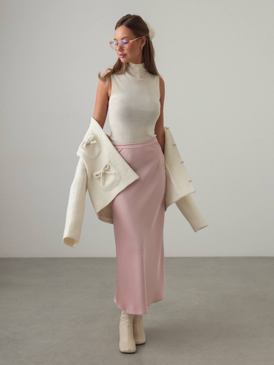 Bow-Accented Textured Jacket