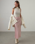 Satin Midi Skirt in Pastel Pink