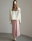 Satin Midi Skirt in Pastel Pink