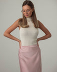 Satin Midi Skirt in Pastel Pink