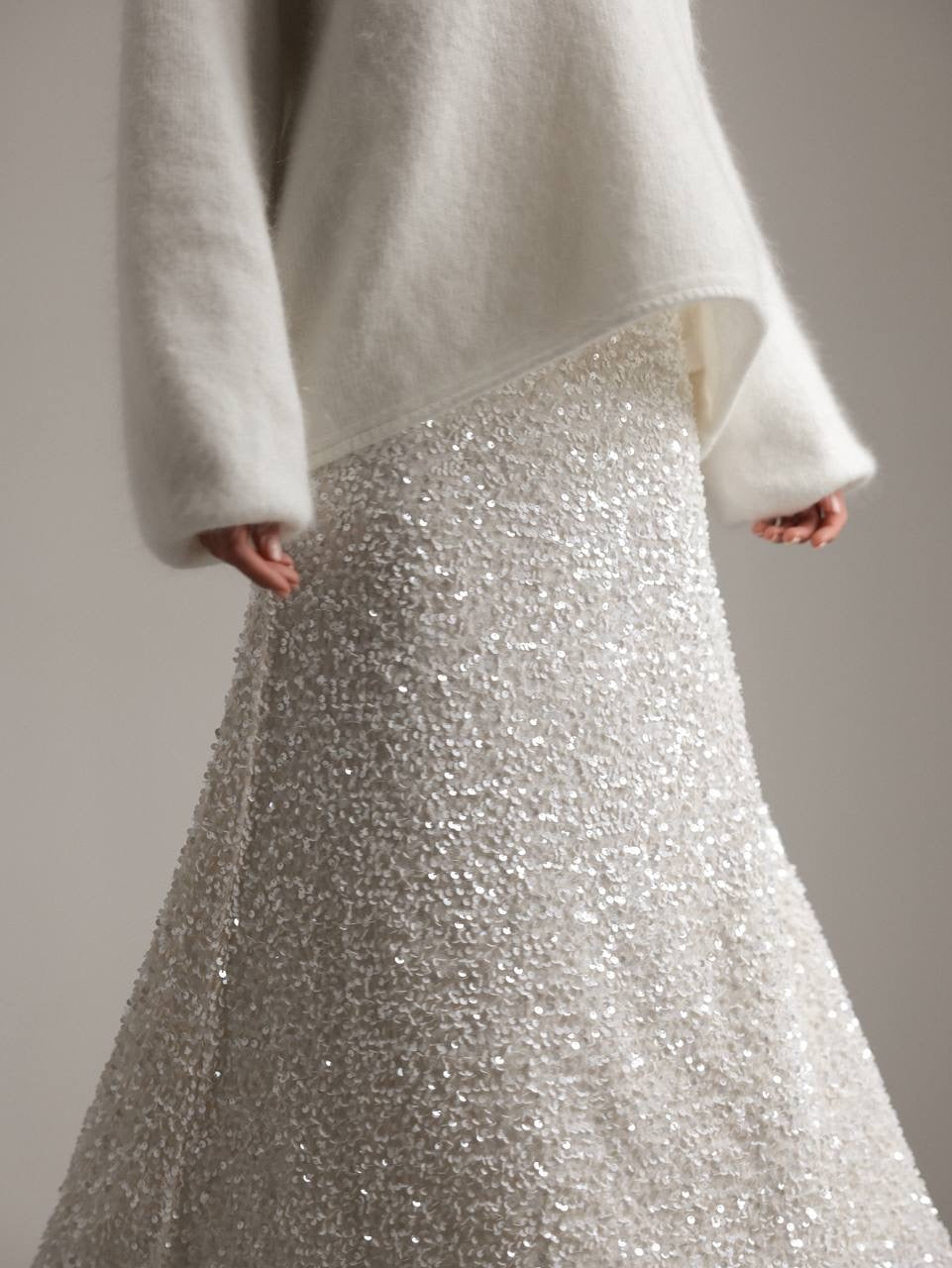 Pearl-Detail White Knit Sweater