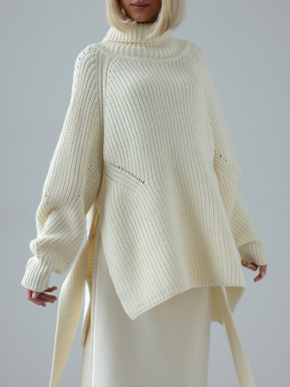 Oversized Knit Sweater with Belt