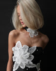 Black Mini Dress with Floral Embellishments