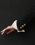 Elegant Black Tweed Midi Dress with Gold Buttons