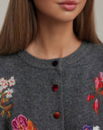 Floral Embroidered Grey Cardigan