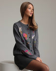 Floral Embroidered Grey Cardigan