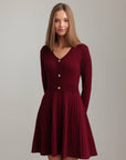 Elegant Burgundy Knit Flare Dress