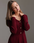 Elegant Burgundy Knit Flare Dress