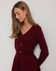 Elegant Burgundy Knit Flare Dress