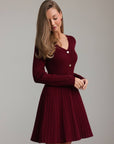 Elegant Burgundy Knit Flare Dress