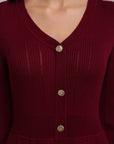 Elegant Burgundy Knit Flare Dress