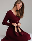 Elegant Burgundy Knit Flare Dress