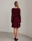 Elegant Burgundy Knit Flare Dress