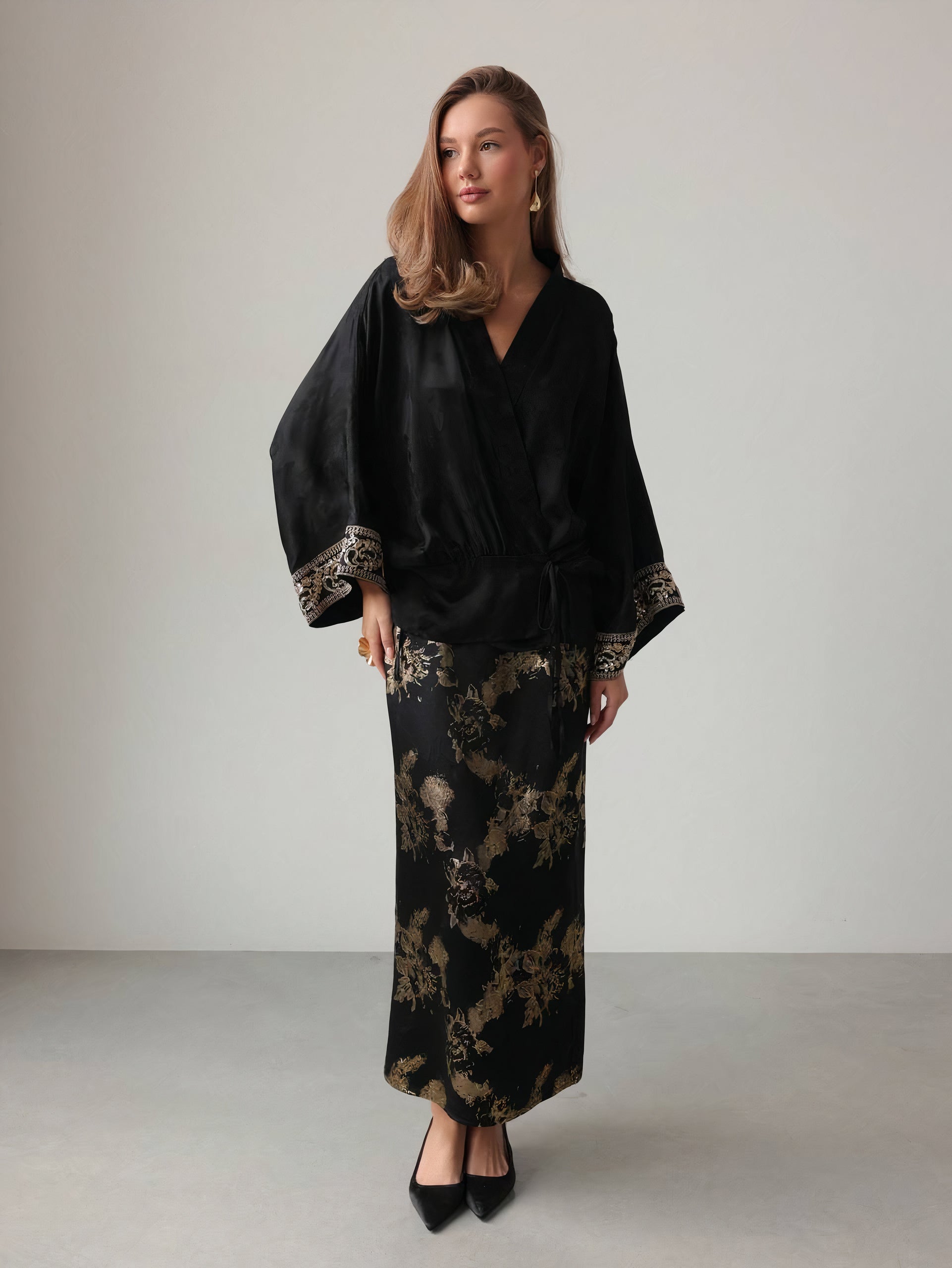 Embroidered Black Kimono