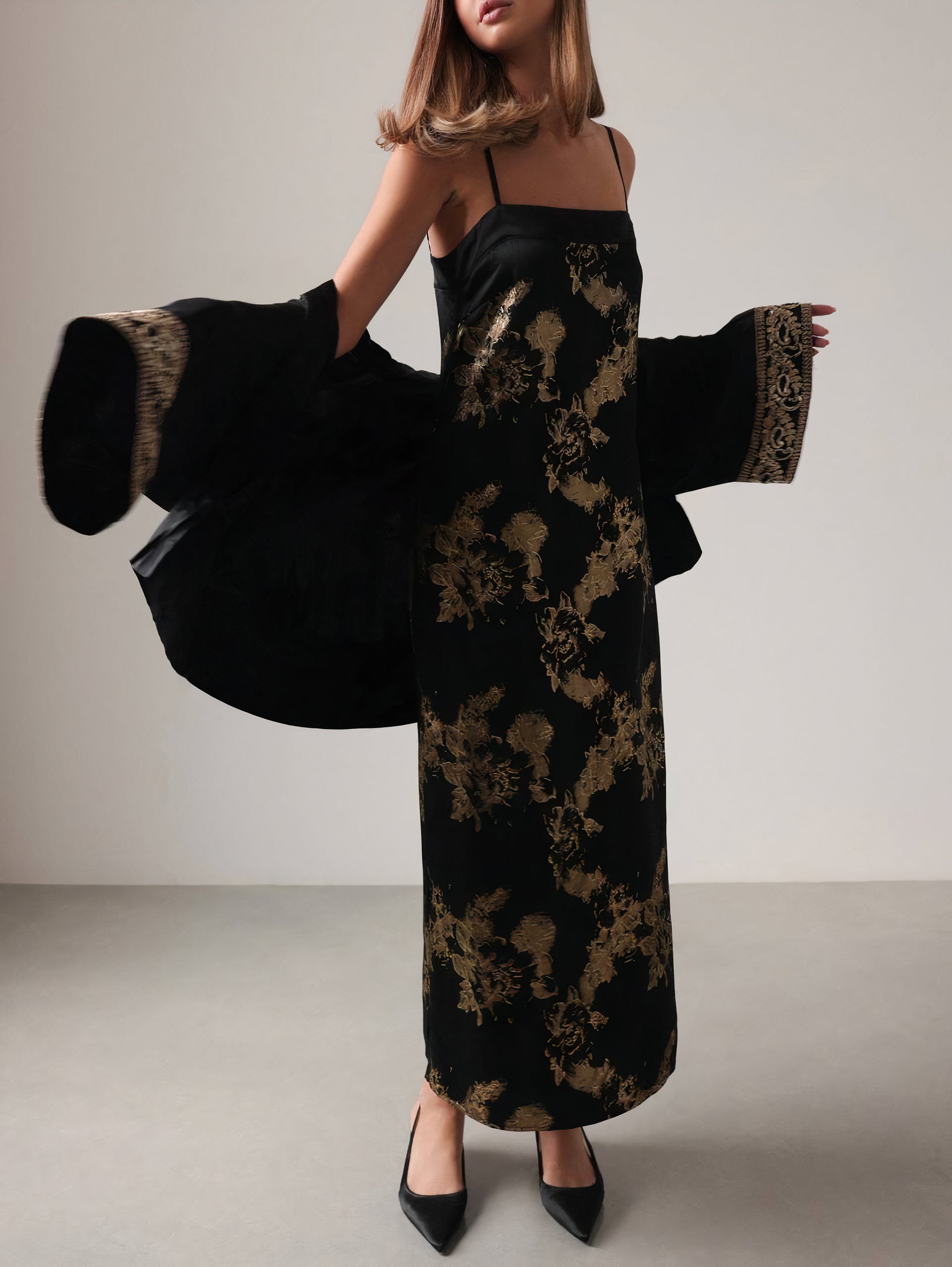 Embroidered Black Kimono