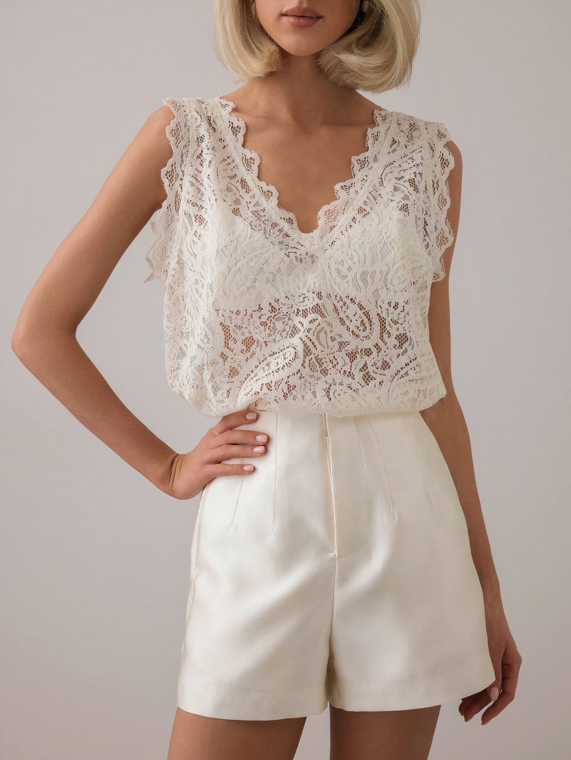 Ivory Draped Lace Top