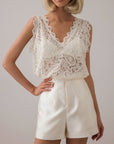 Ivory Draped Lace Top