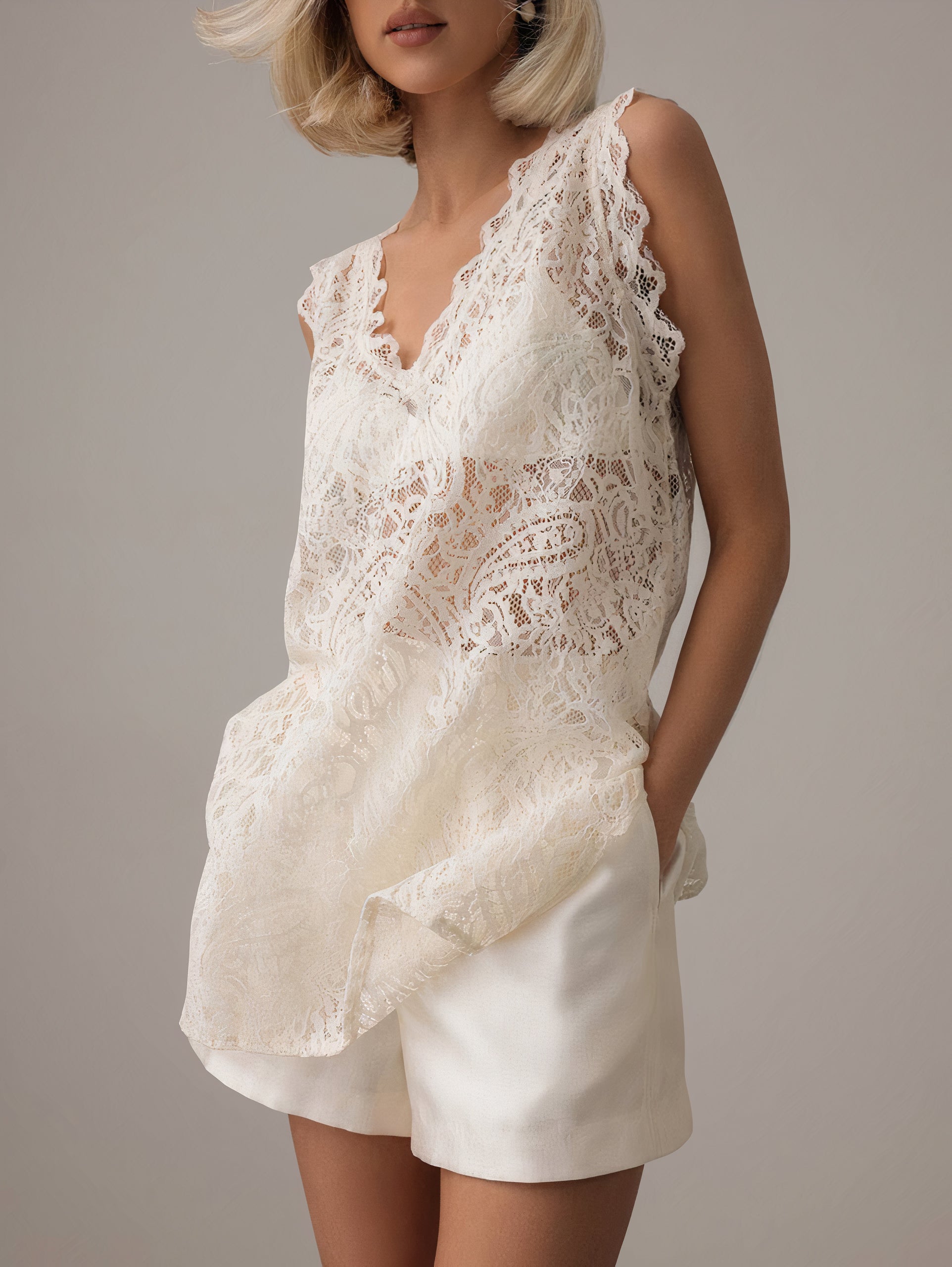 Ivory Draped Lace Top