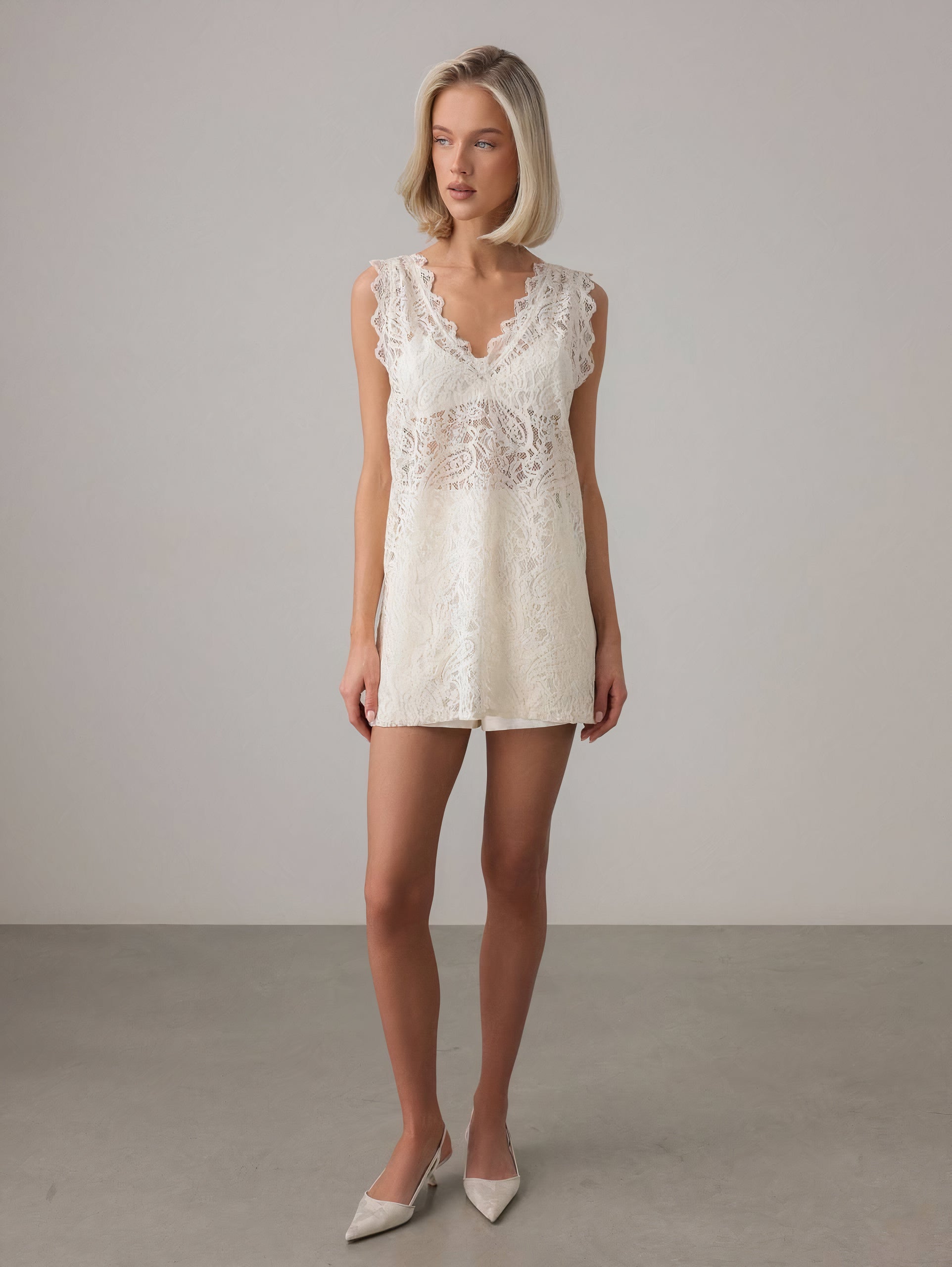 Ivory Draped Lace Top