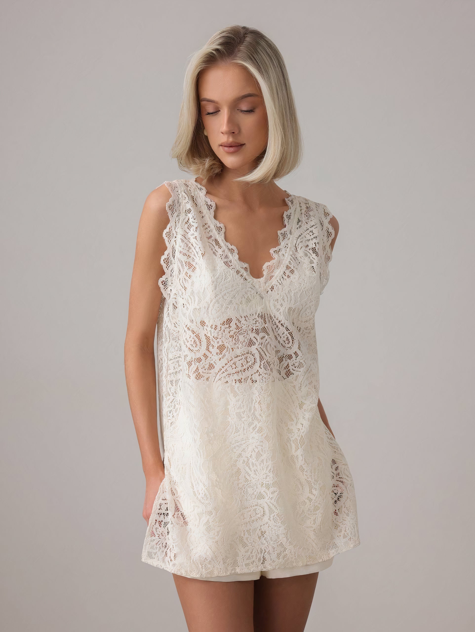 Ivory Draped Lace Top