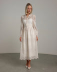 Pearl Embroidered Lace Midi Dress