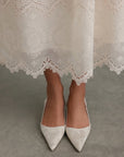 Pearl Embroidered Lace Midi Dress