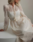 Pearl Embroidered Lace Midi Dress