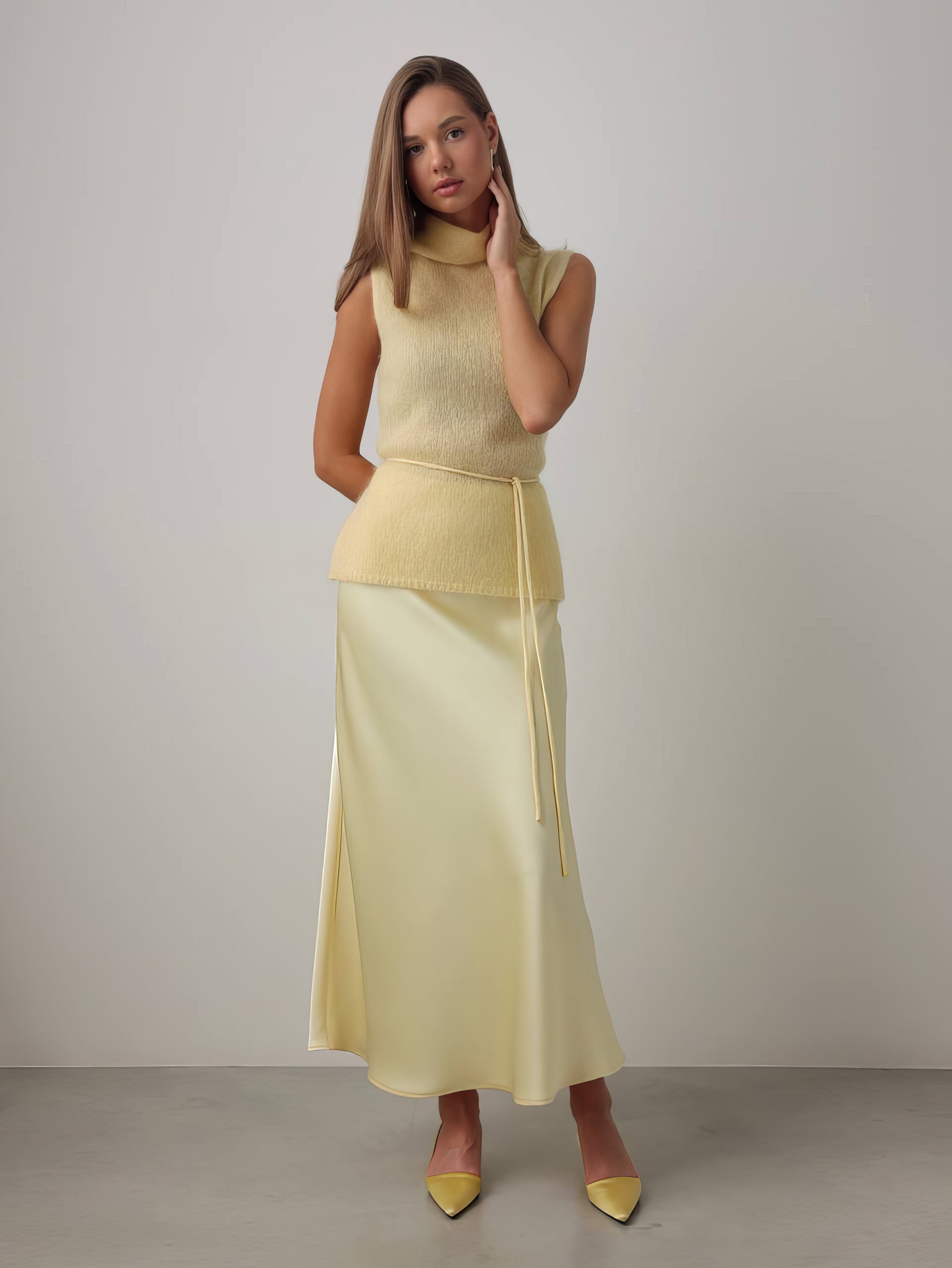 Melody Light Yellow Satin Skirt