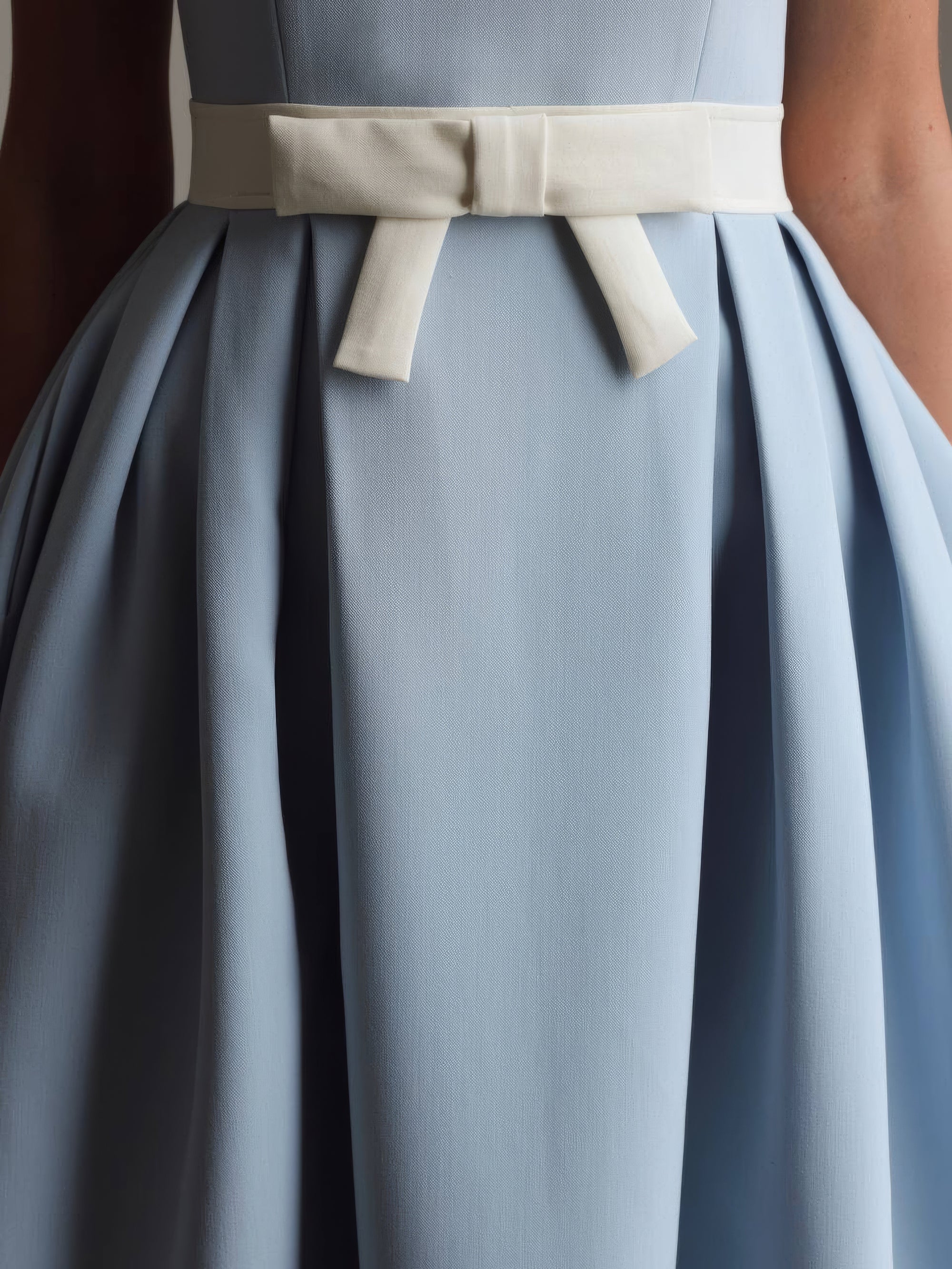 Baby‑Blue Belted Pleated Midi Dress