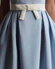 Baby‑Blue Belted Pleated Midi Dress
