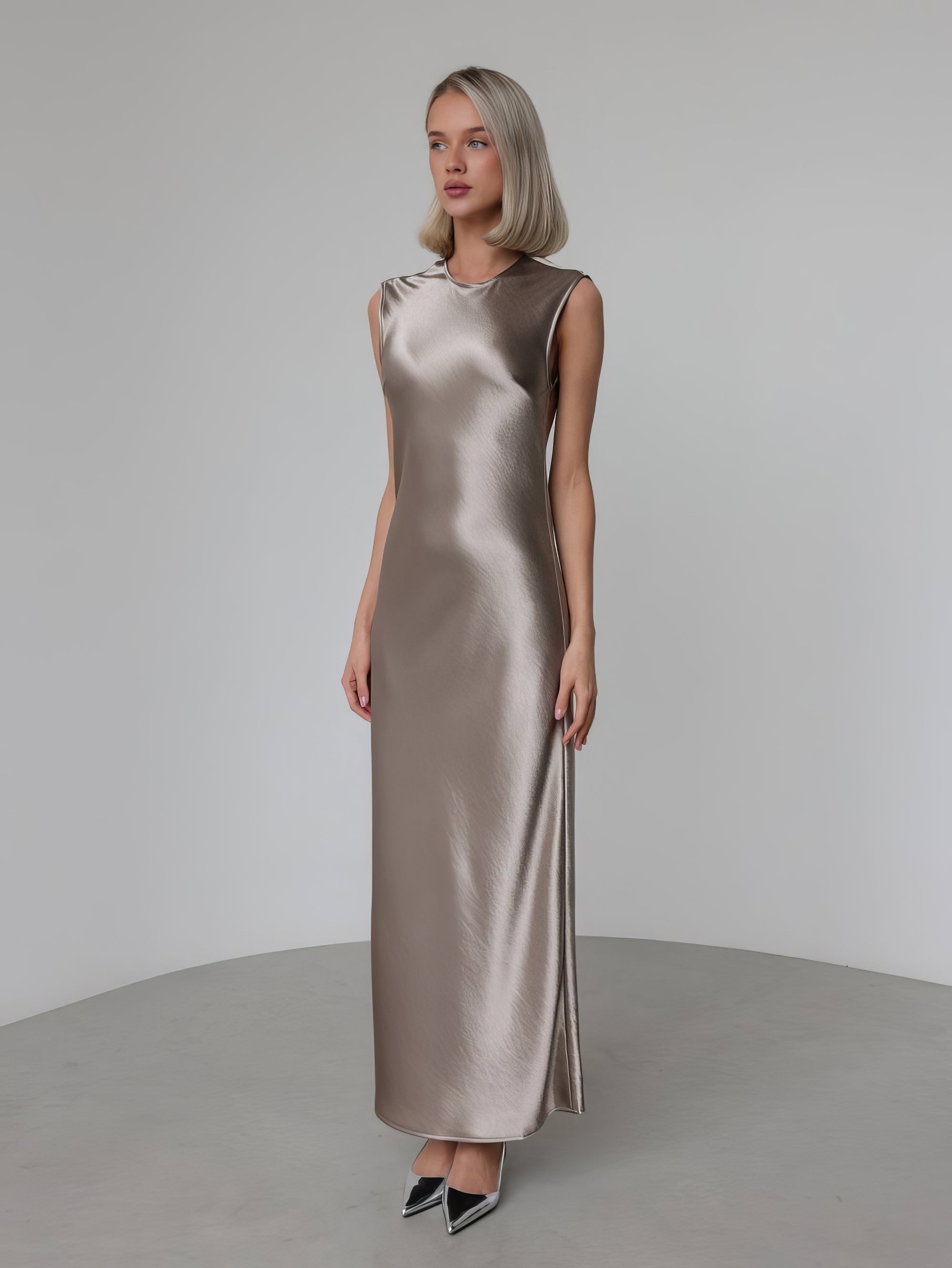 Metallic Satin Slip Dress