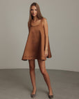 Caramel Satin Trapeze Dress