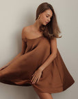 Caramel Satin Trapeze Dress