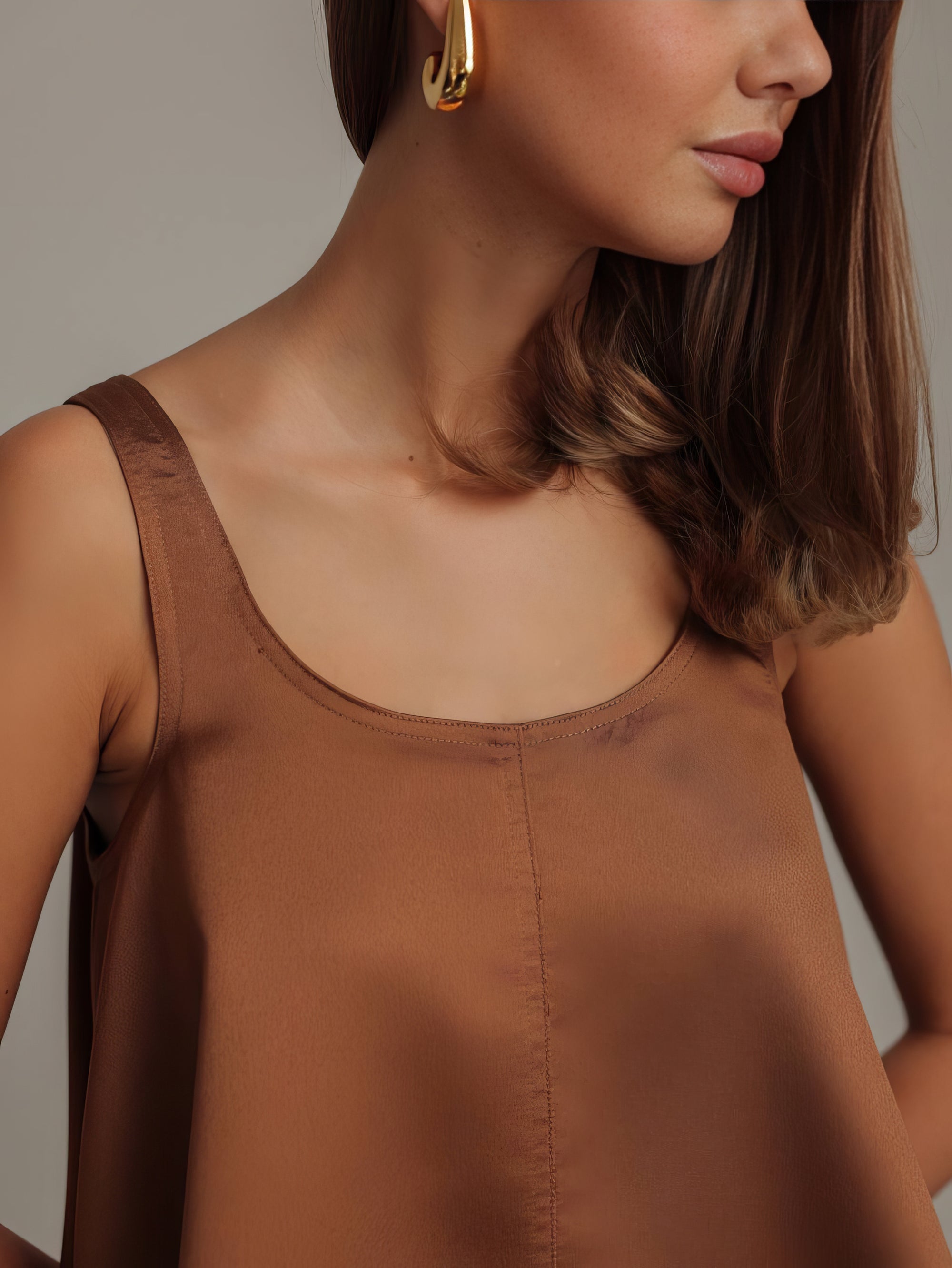 Caramel Satin Trapeze Dress