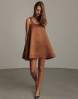 Caramel Satin Trapeze Dress