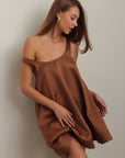Caramel Satin Trapeze Dress